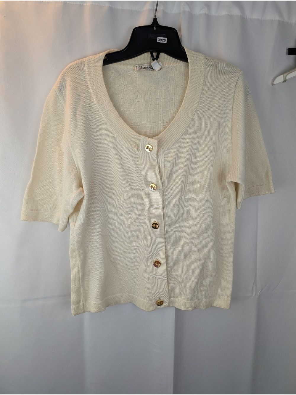 Salvatore Ferragamo Vintage Cream Short Sleeve Button Cardigan Size M In VGUC